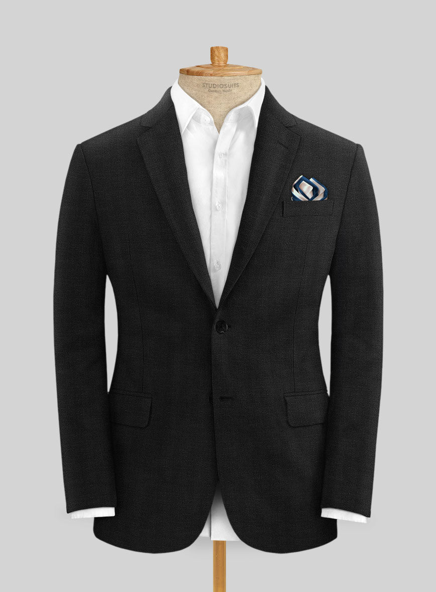 Italian Prato Black Herringbone Linen Jacket