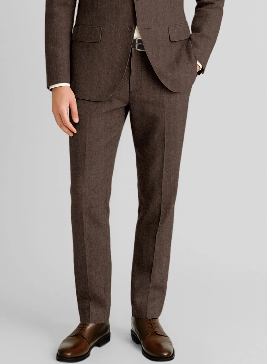 Italian Prato Brown Herringbone Linen Pants - Image 2