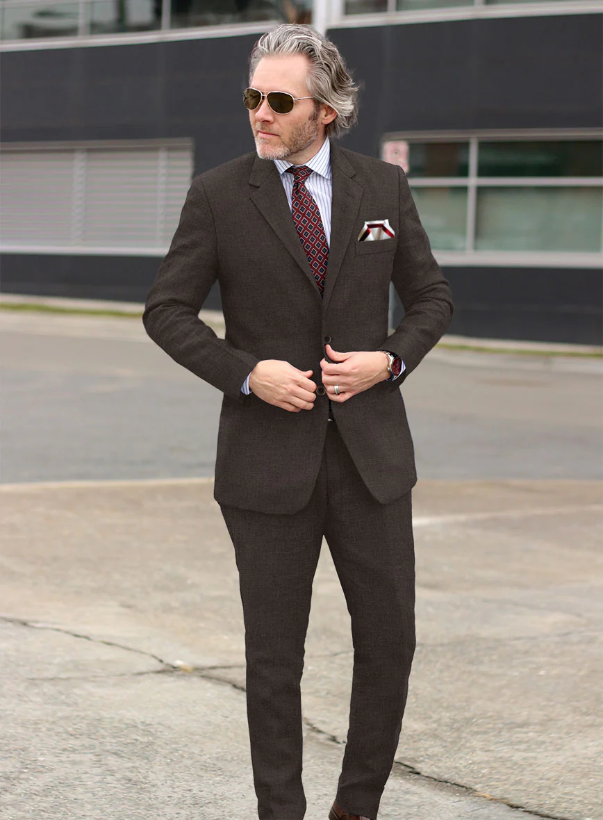 Italian Prato Brown Linen Suit - Image 2