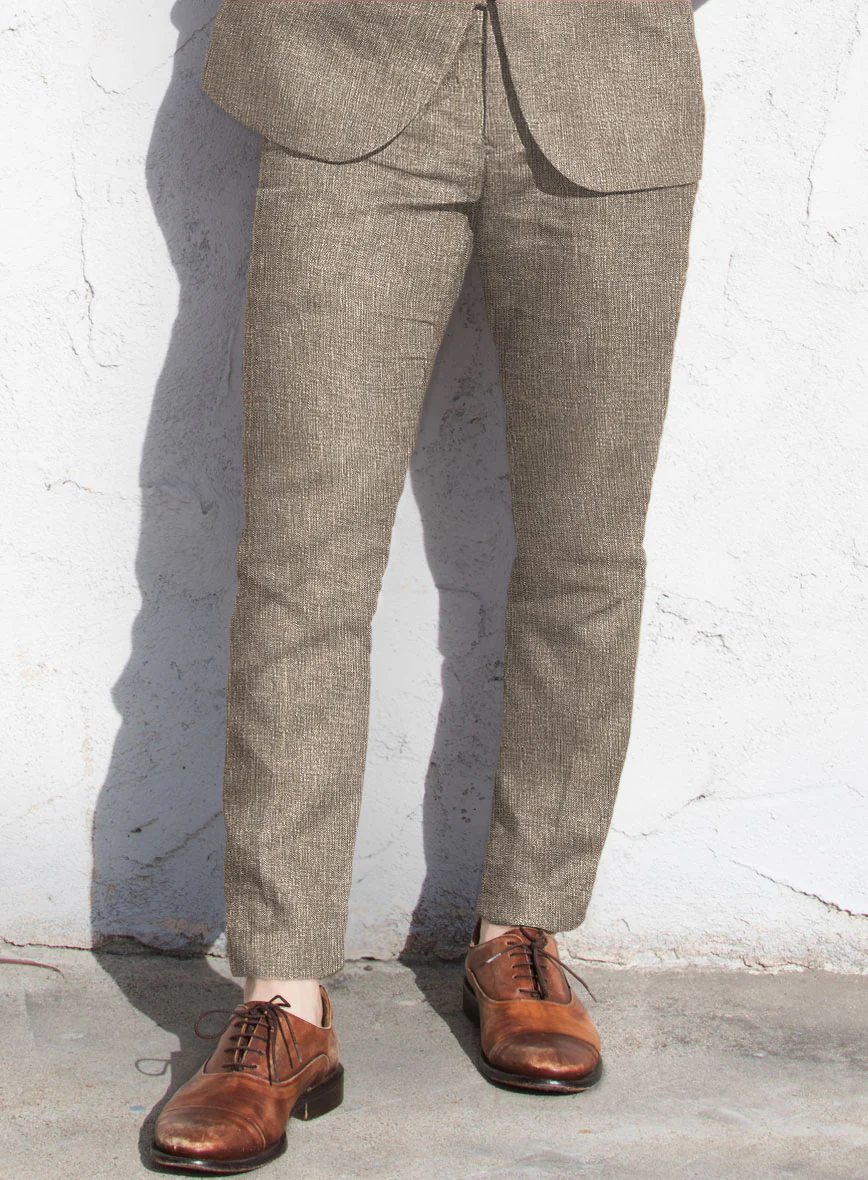 Italian Prato Brown Sharkskin Linen Pants