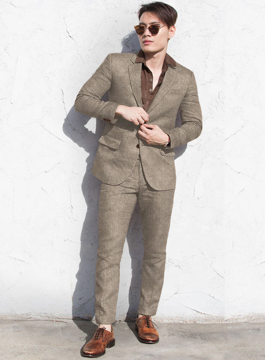 Italian Prato Brown Sharkskin Linen Suit - Image 2