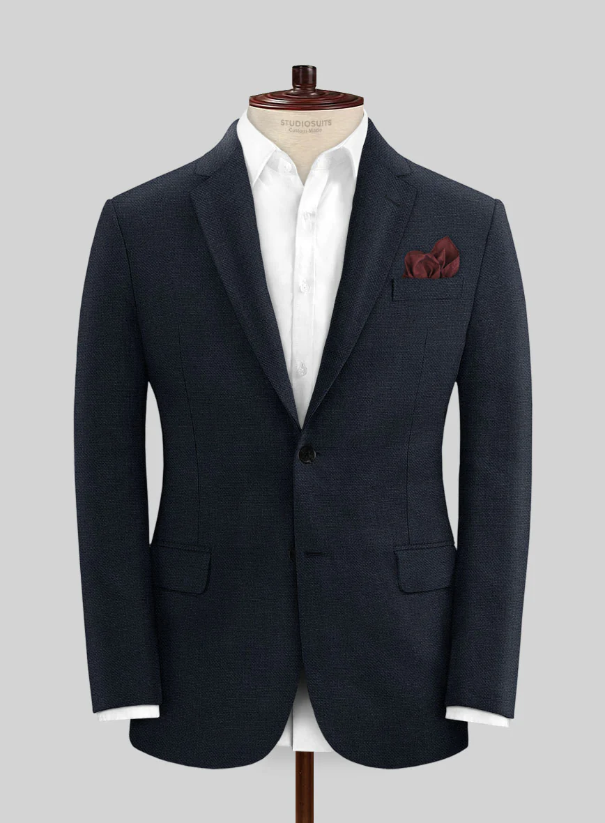 Italian Prato Dark Blue Dobby Linen Suit - Image 3