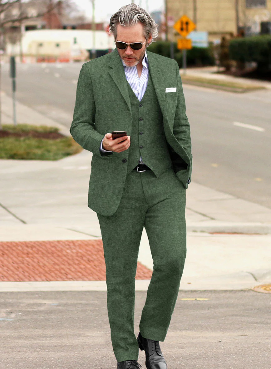 Italian Prato Green Dobby Linen Suit