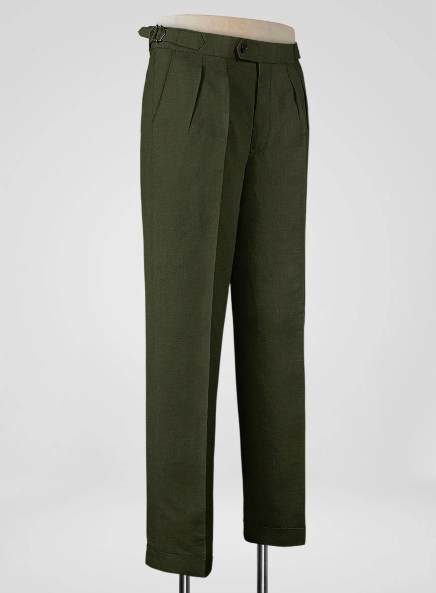 Italian Prato Green Linen Highland Trousers - Image 2
