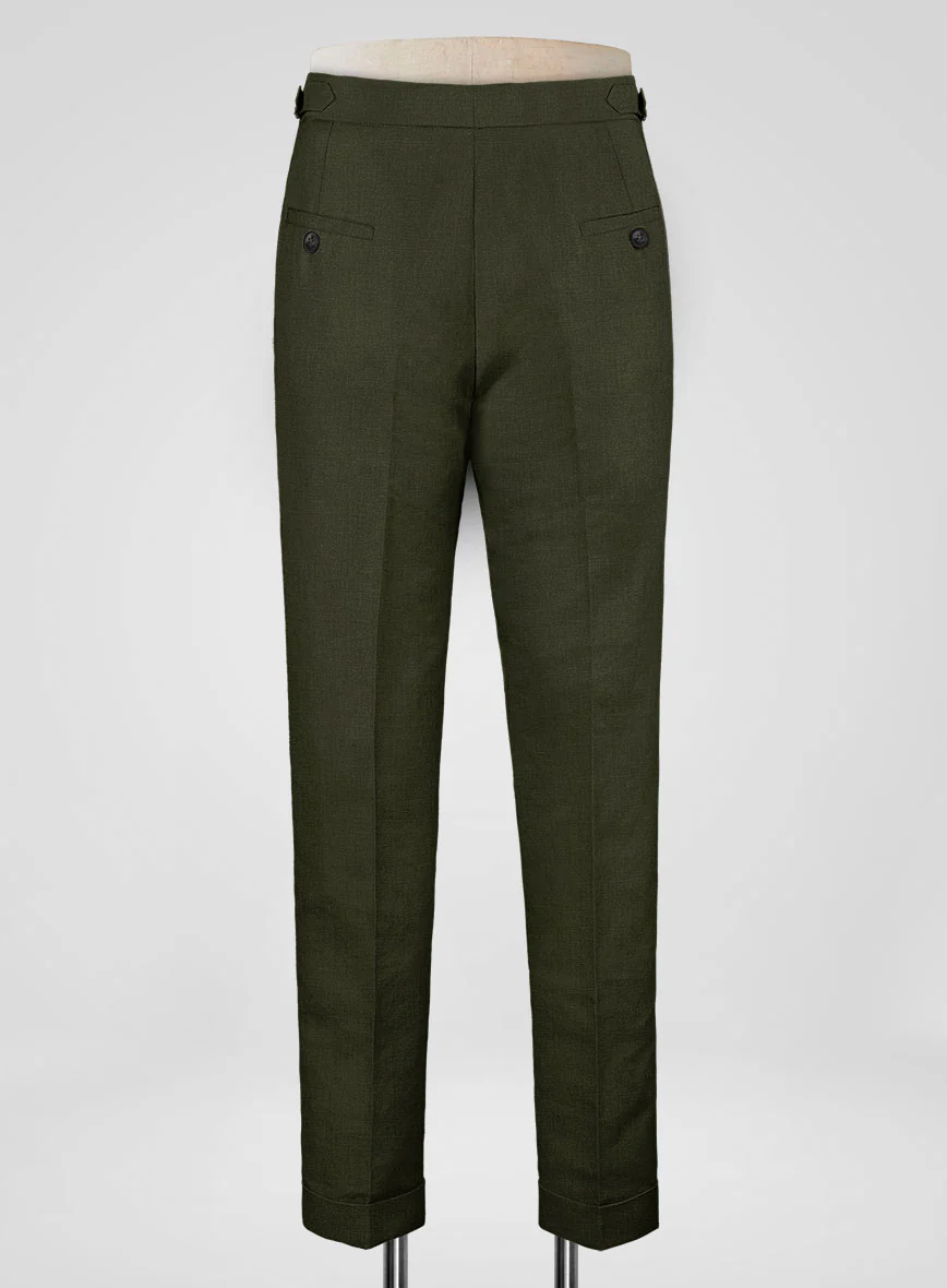 Italian Prato Green Linen Highland Trousers - Image 3
