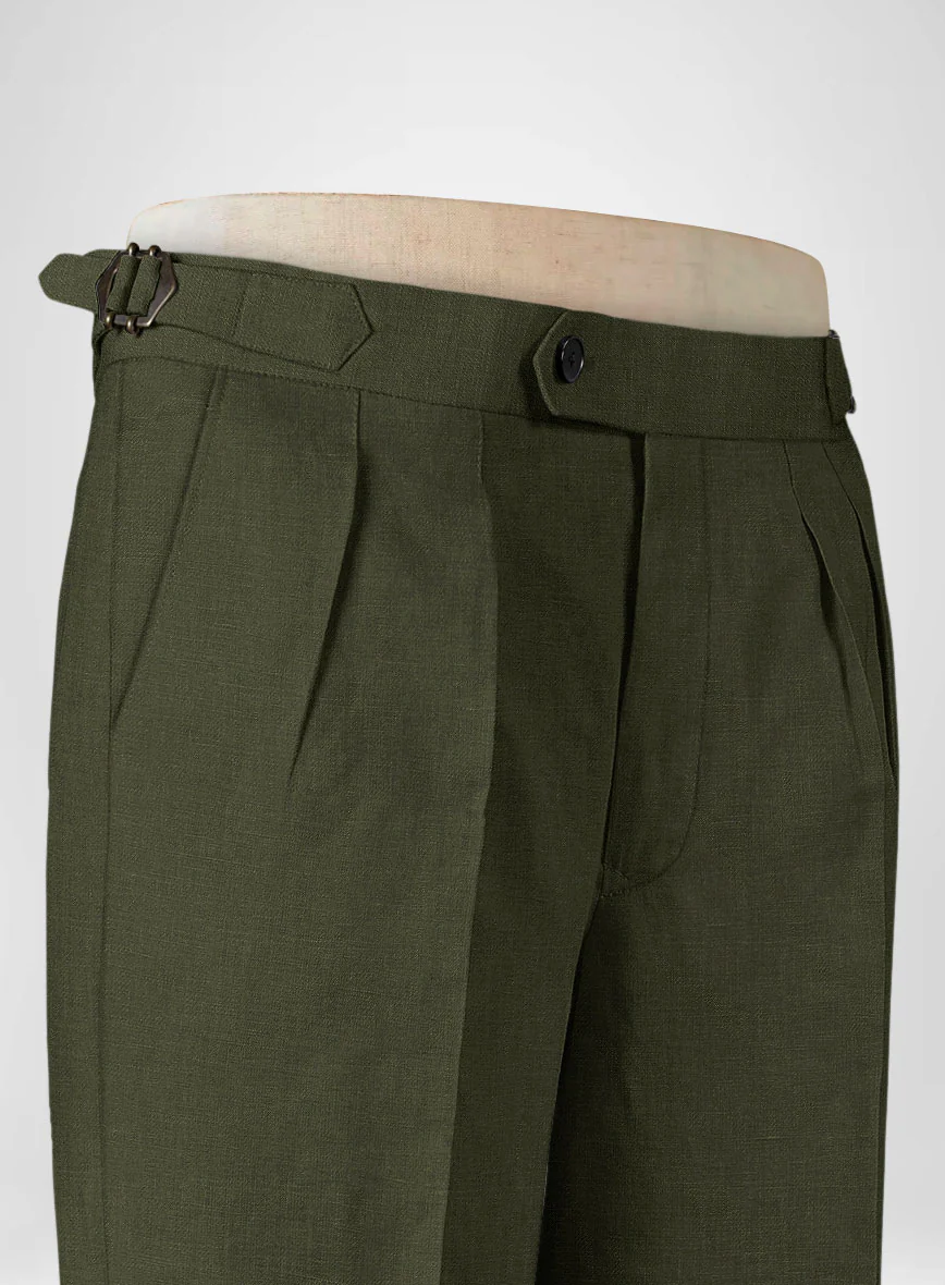 Italian Prato Green Linen Highland Trousers - Image 5
