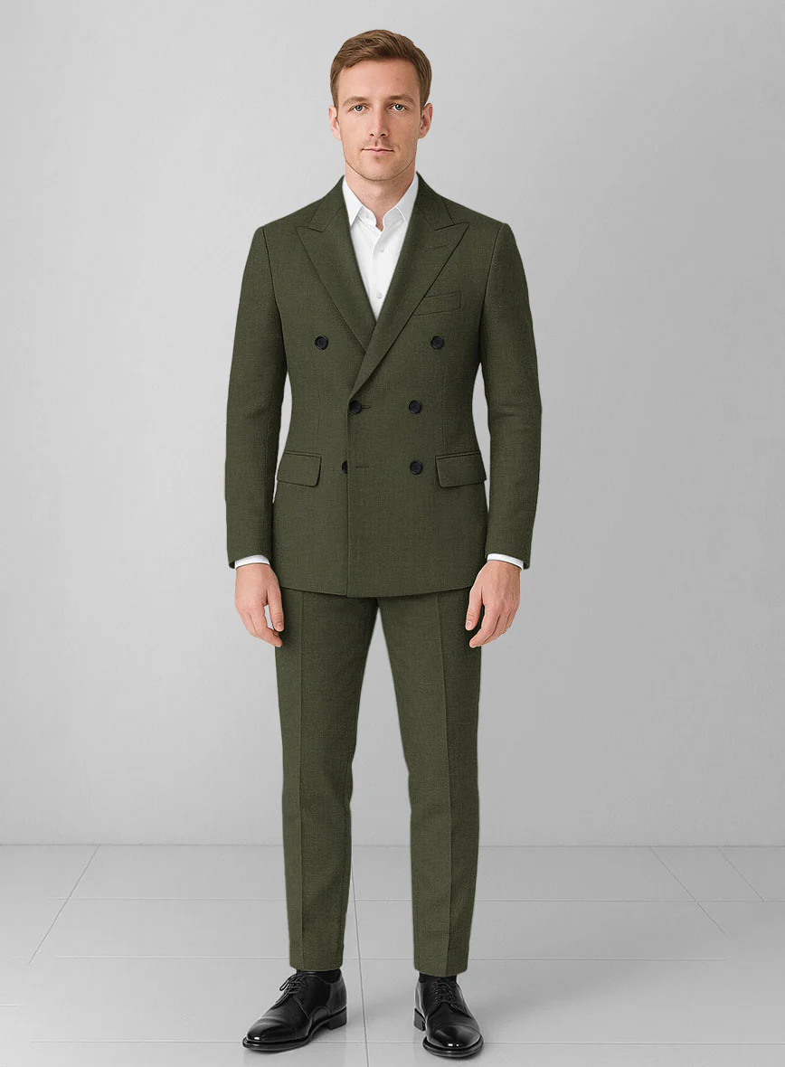Italian Prato Green Linen Double Breasted Suit - Image 2