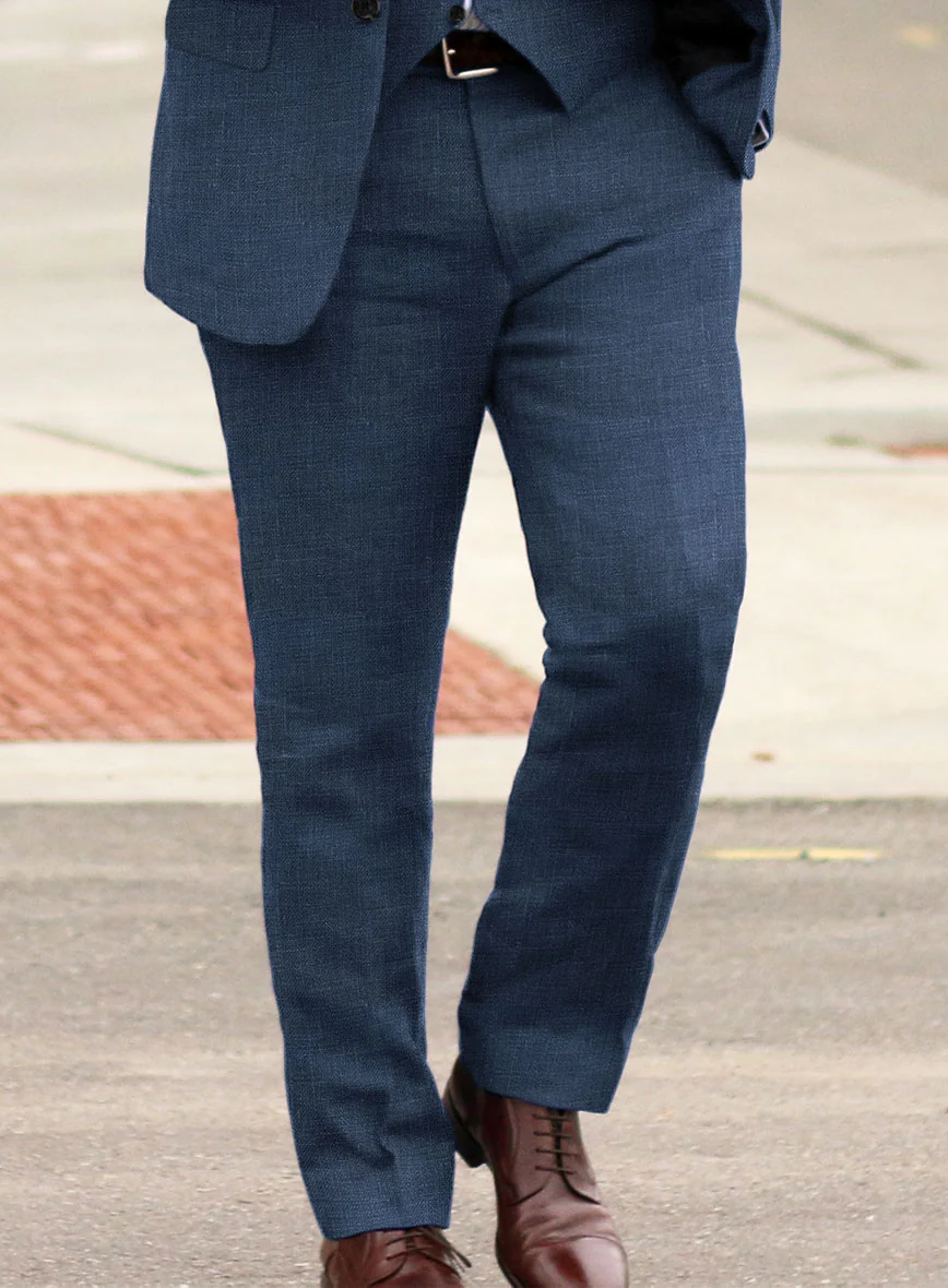 Italian Prato Indigo Blue Linen Pants - Image 2