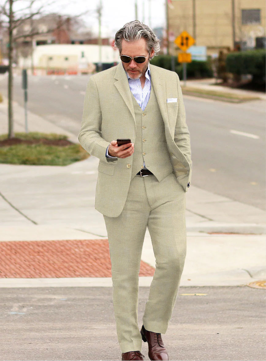 Italian Prato Khaki Linen Suit - Image 2