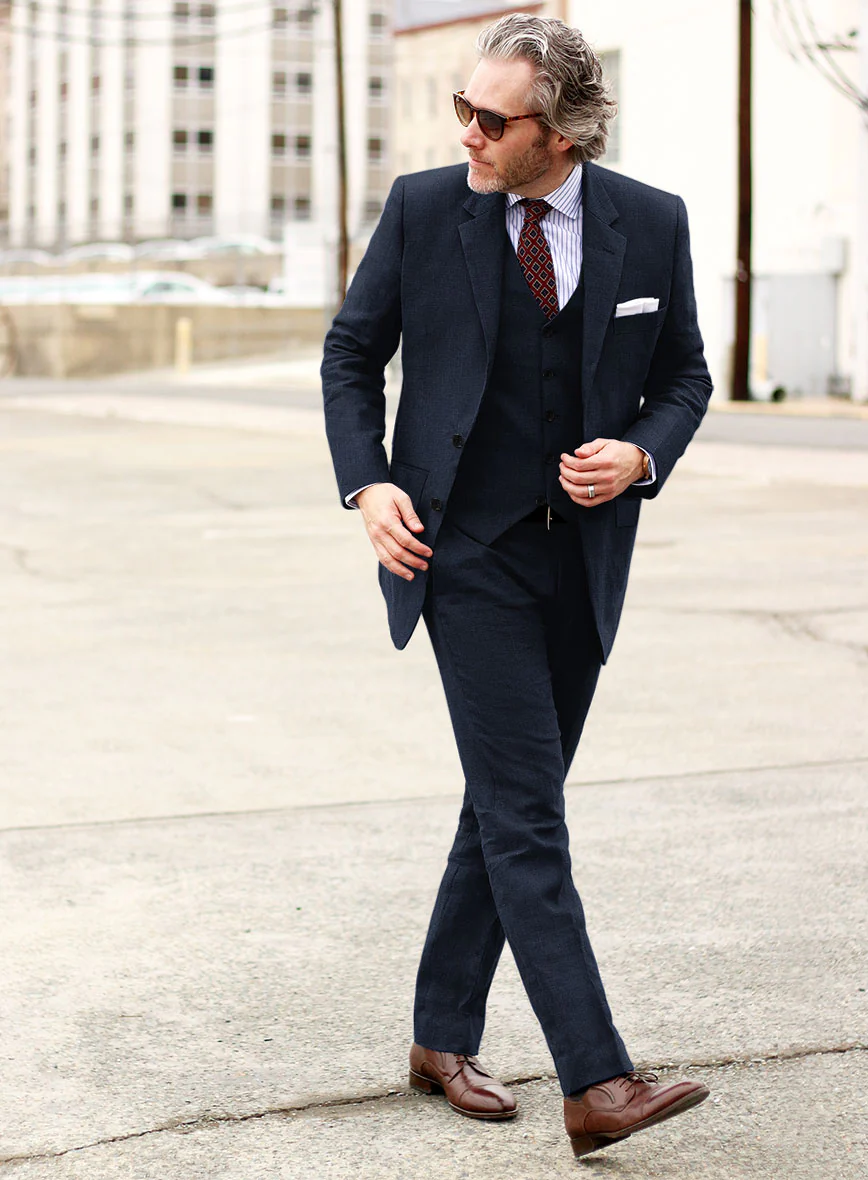 Italian Prato Navy Linen Suit - Image 2