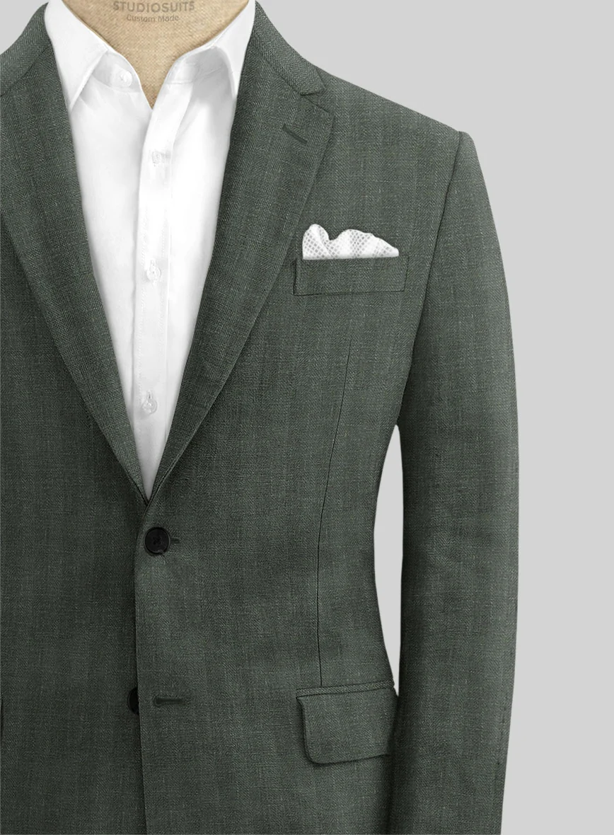 Italian Prato Olive Green Herringbone Linen Suit - Image 4