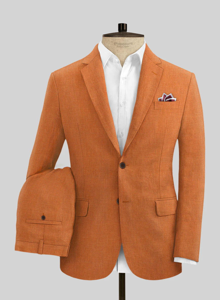 Italian Prato Orange Linen Suit - Image 2