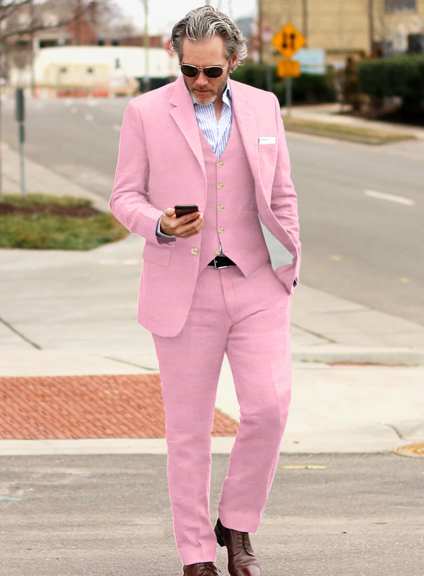 Italian Prato Pink Linen Suit - Image 2