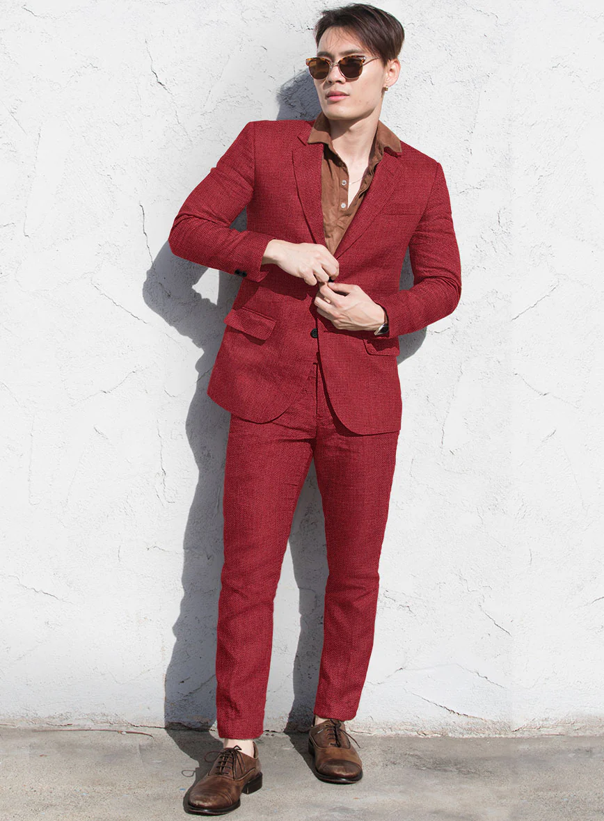 Italian Prato Red Dobby Linen Suit