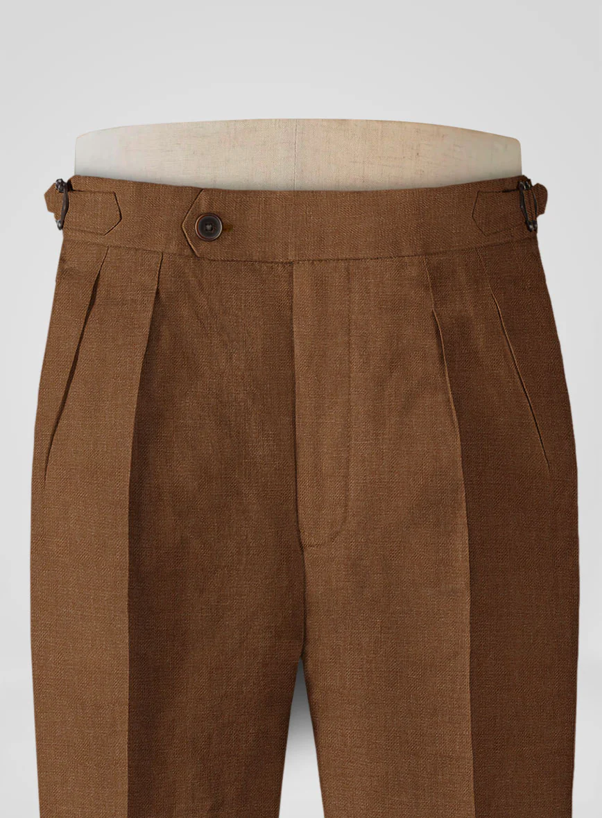 Italian Prato Rust Linen Highland Trousers - Image 4