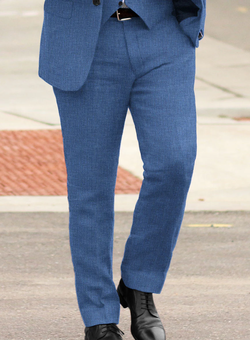 Italian Prato Sharkskin Blue Linen Suit - Image 5