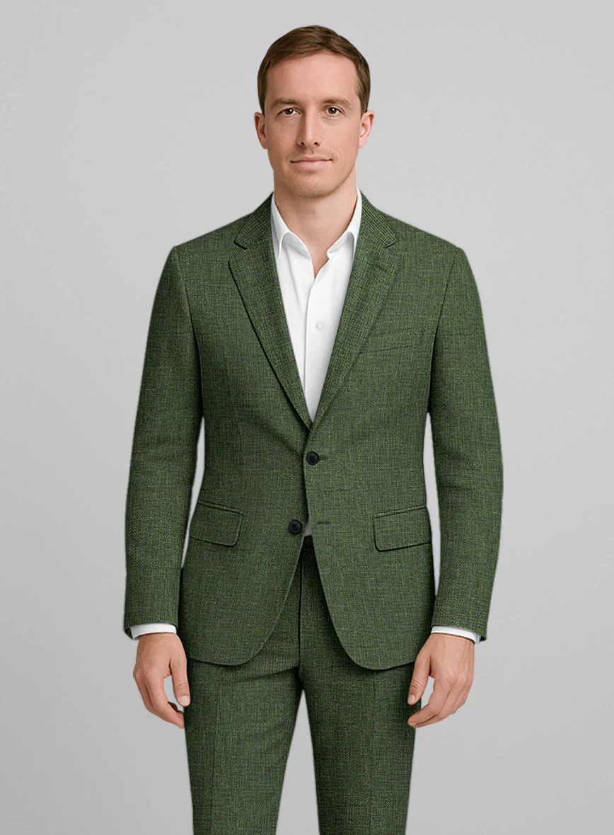 Italian Prato Sharkskin Green Linen Suit - Image 4