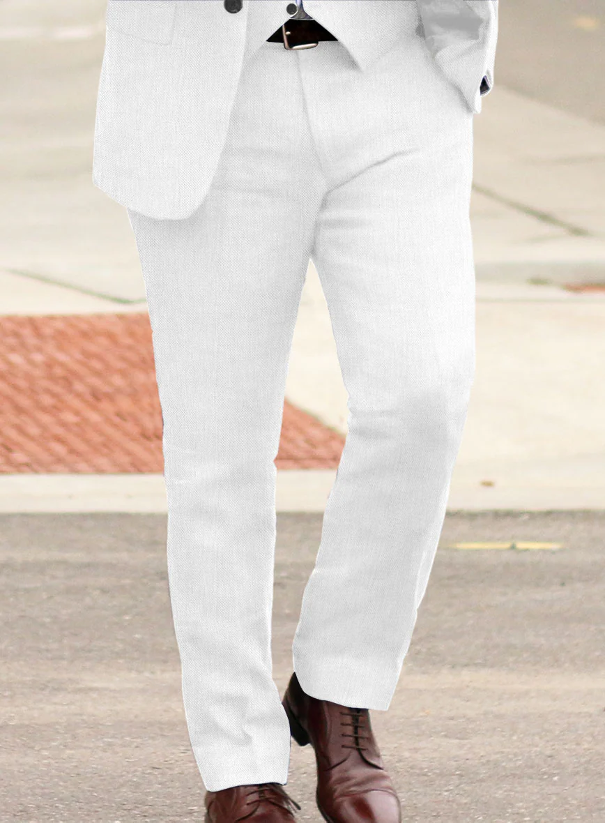 Italian Prato White Dobby Linen Pants - Image 2