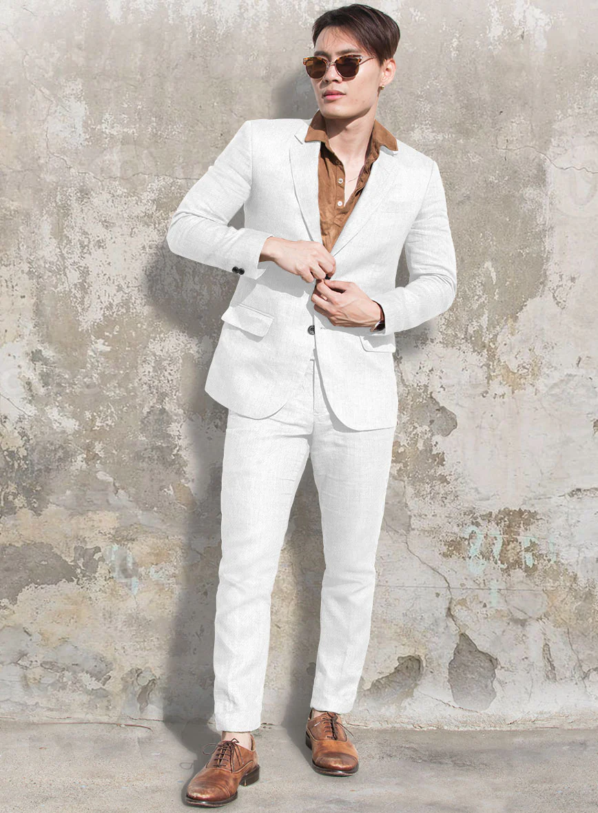 Italian Prato White Linen Suit - Image 2