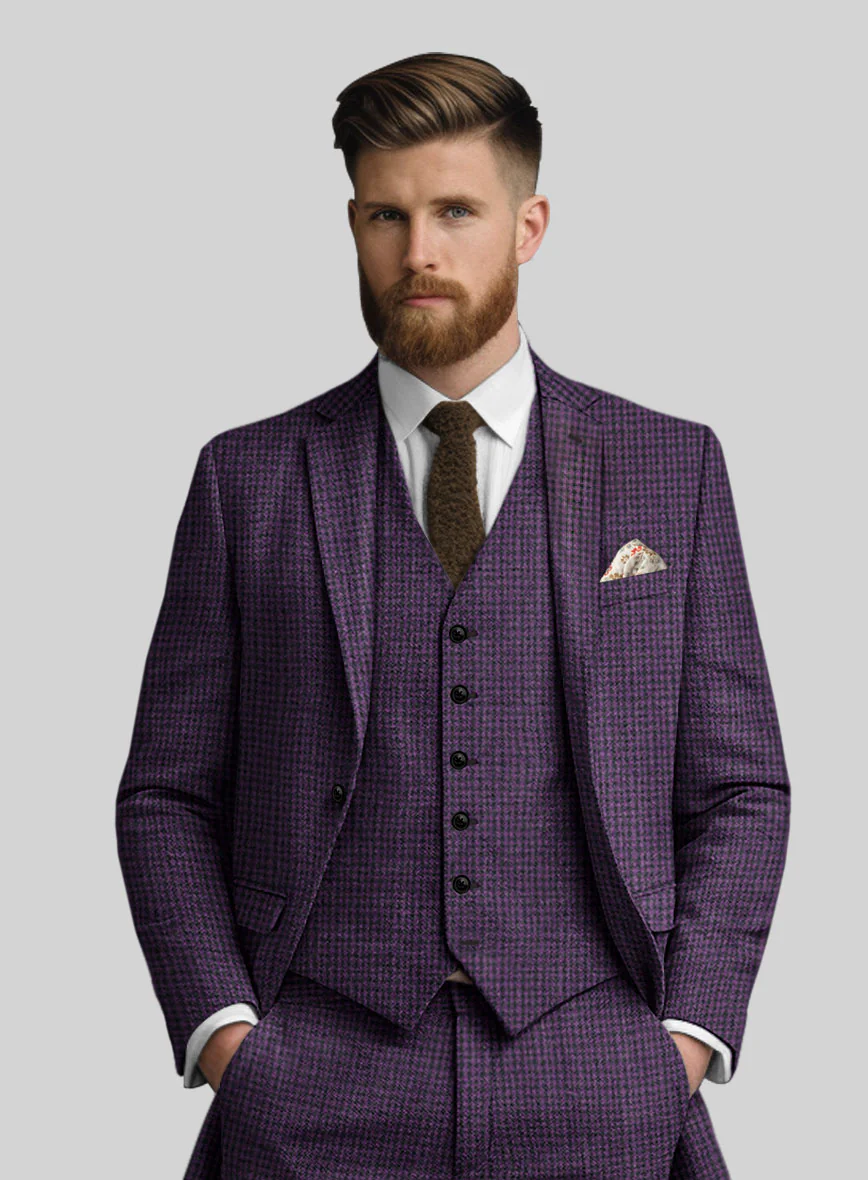 Italian Purple Houndstooth Tweed Jacket - Image 3