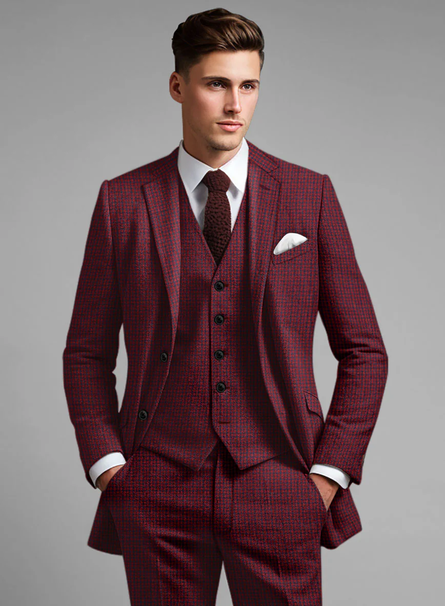 Italian Red Houndstooth Tweed Jacket - Image 2
