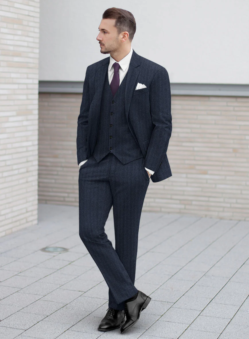Italian Royal Blue Herringbone Flannel Suit - Image 2
