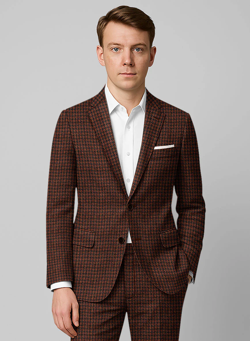 Italian Rust Houndstooth Tweed Jacket - Image 2