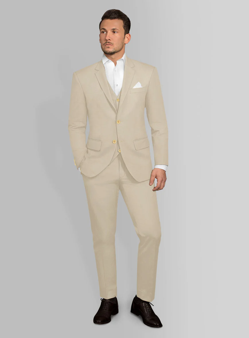 Italian Sand Beige Cotton Stretch Suit - Image 2