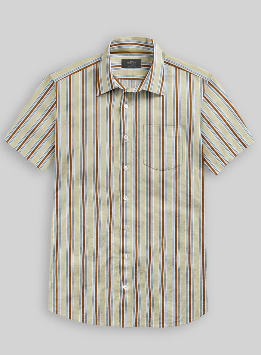 Italian Striped Khaki Summer Linen Shirt