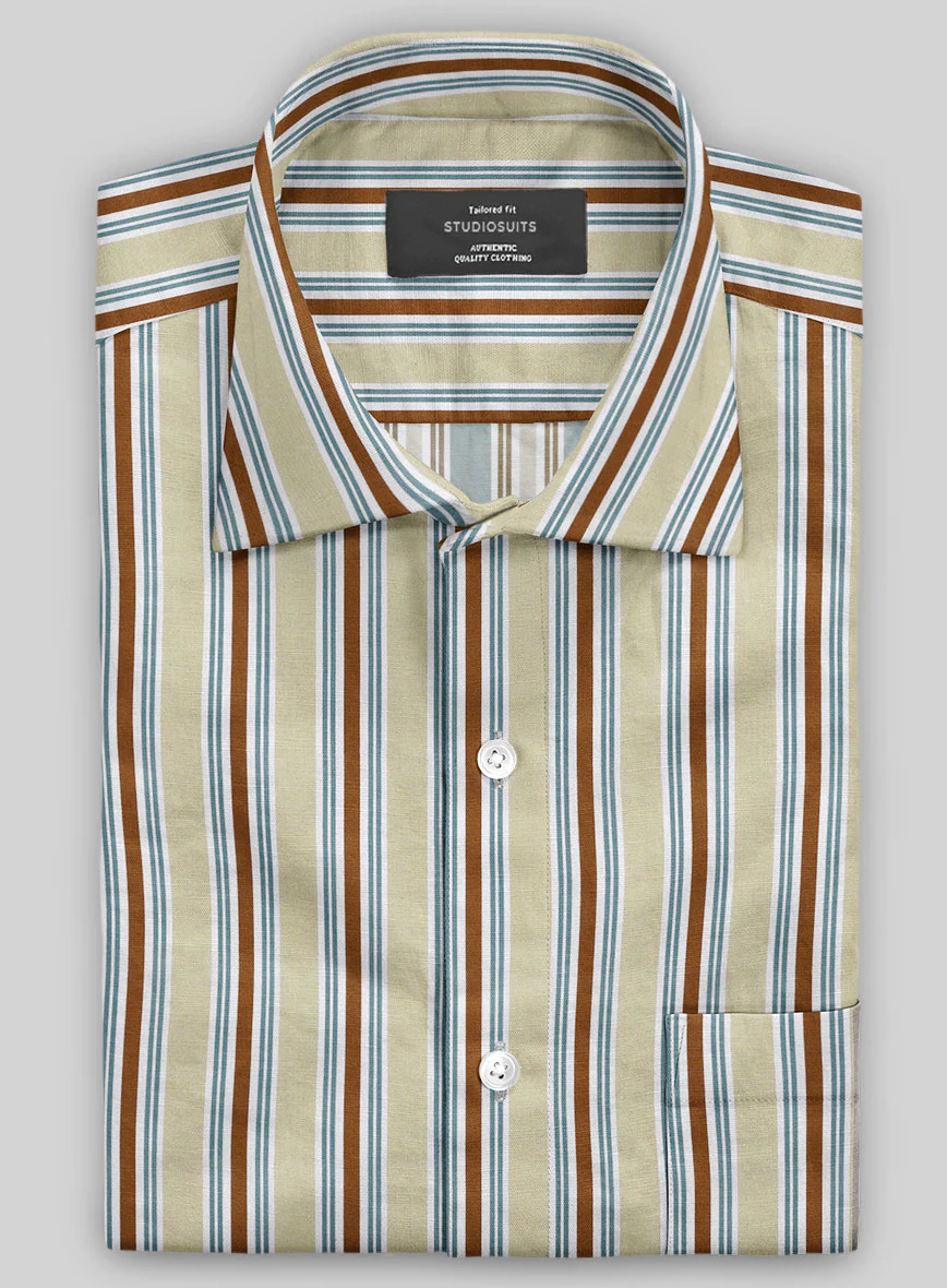 Italian Striped Khaki Summer Linen Shirt