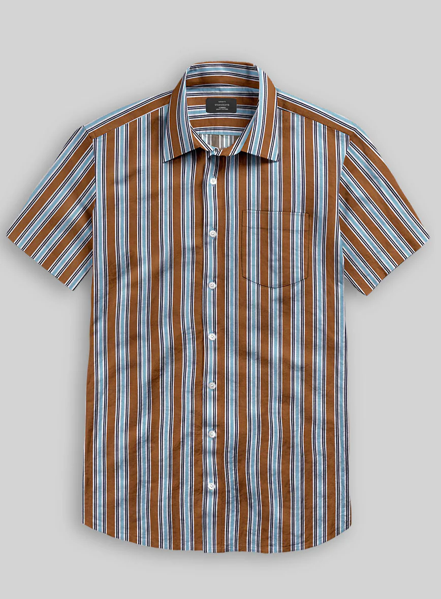 Italian Striped Rust Summer Linen Shirt