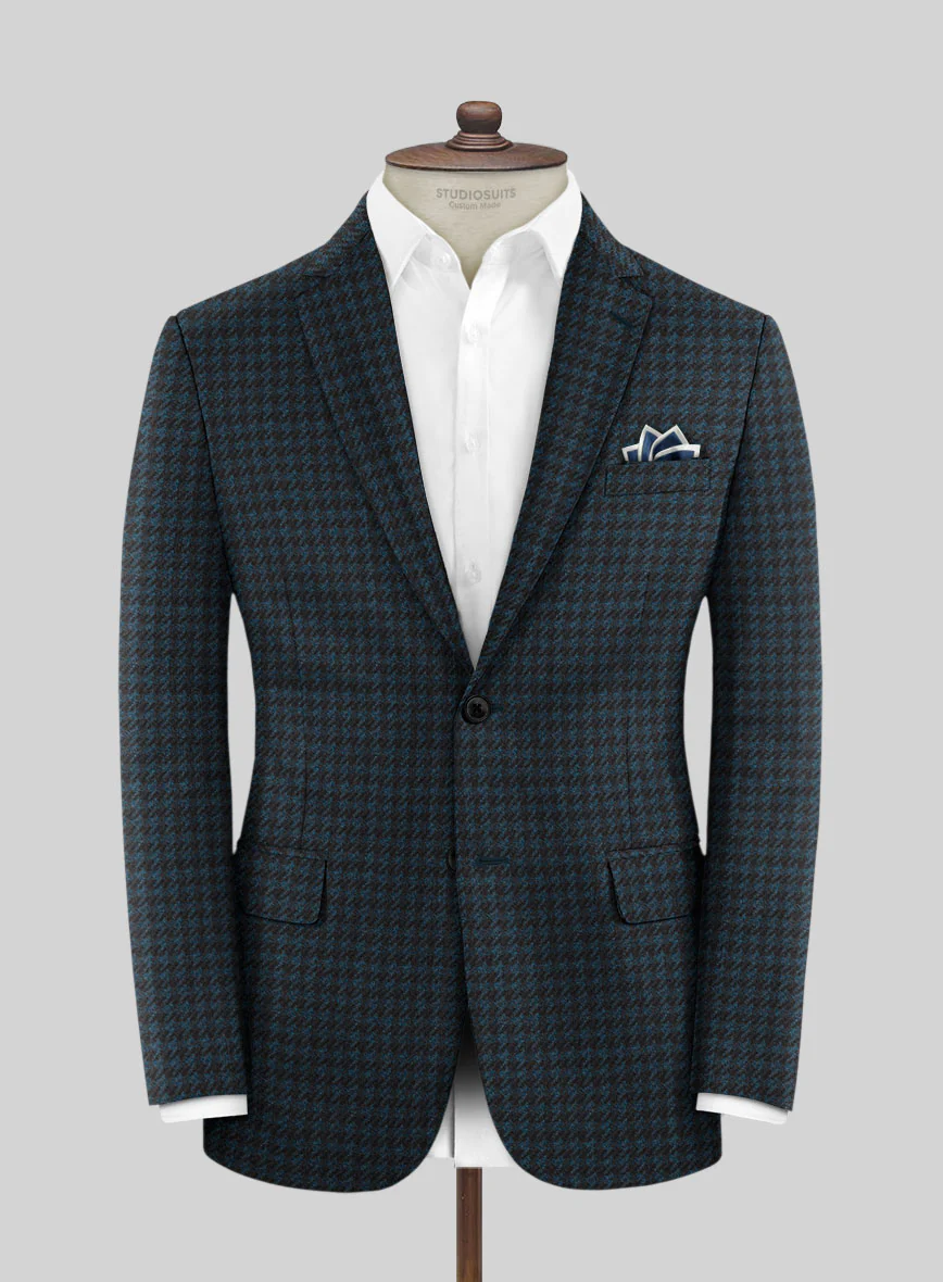 Italian Timas Teal Blue Houndstooth Flannel Jacket