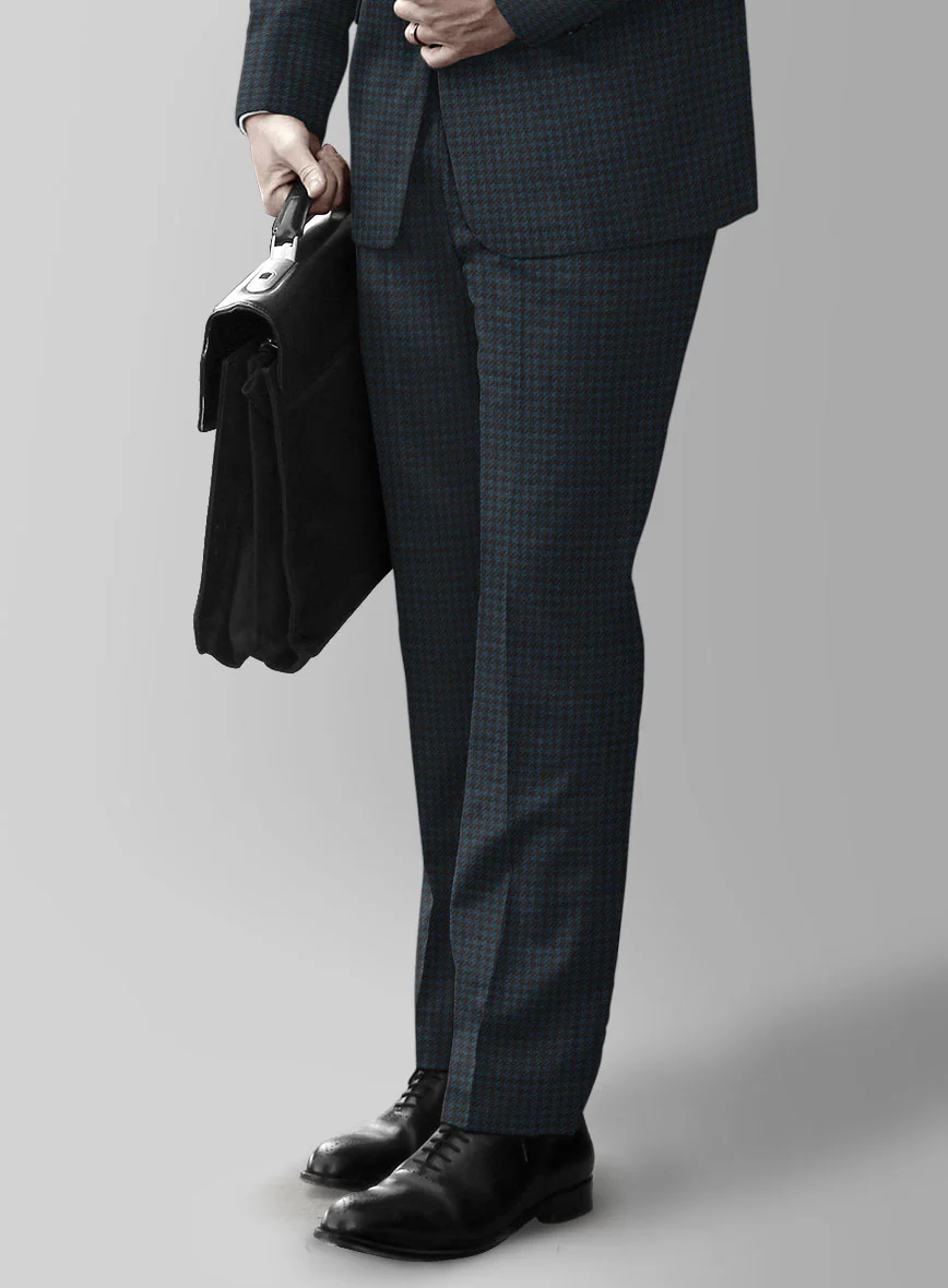 Italian Timas Teal Blue Houndstooth Flannel Suit - Image 4