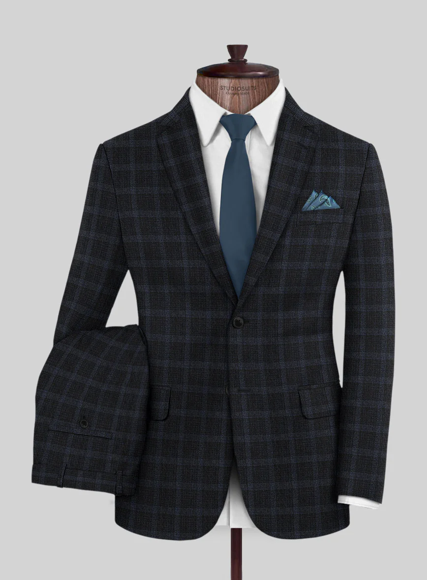Italian Trek Dark Blue Checks Flannel Suit