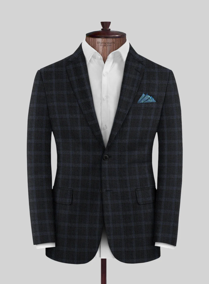 Italian Trek Dark Blue Checks Flannel Suit - Image 3
