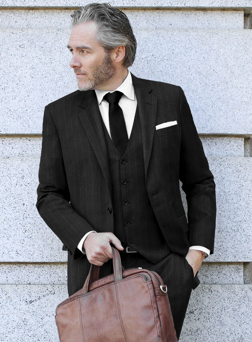 Italian Uben Black Chalkstripe Flannel Jacket - Image 2