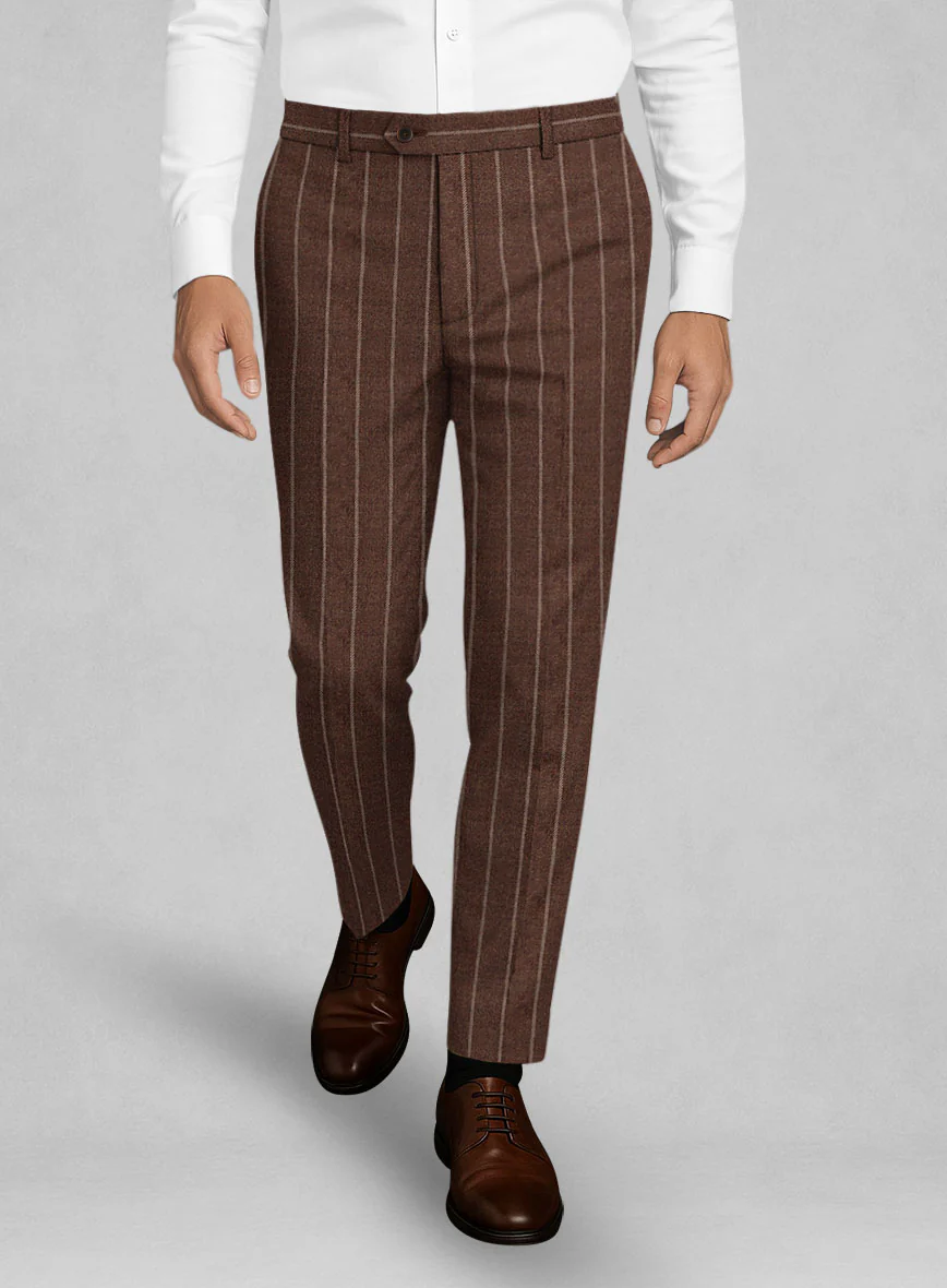 Italian Walnut Rope Stripe Tweed Pants
