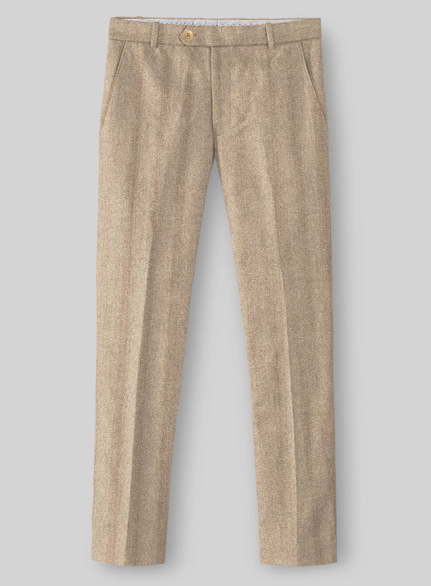 Italian Wide Herringbone Beige Tweed Pants