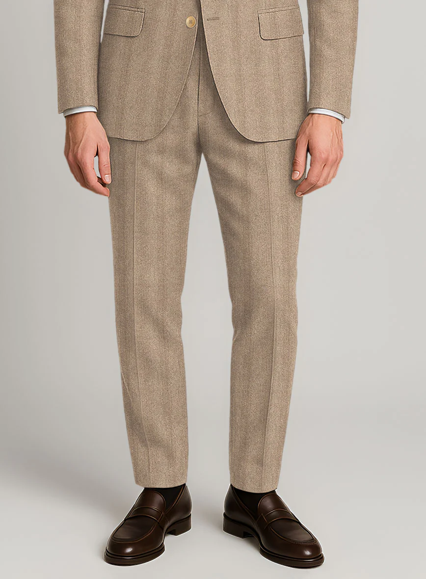 Italian Wide Herringbone Beige Tweed Pants - Image 2