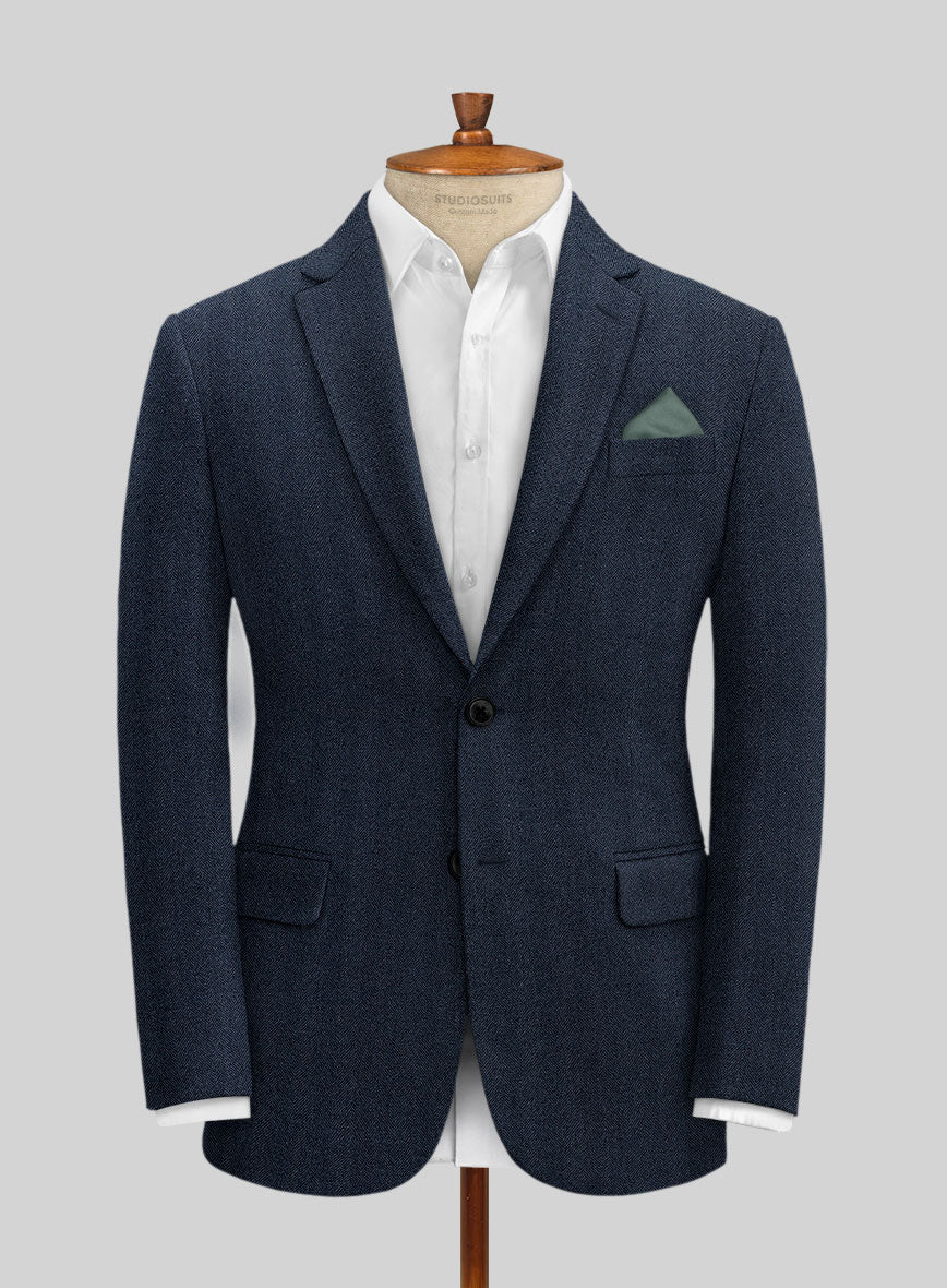Italian Wide Herringbone Blue Tweed Suit - Image 3