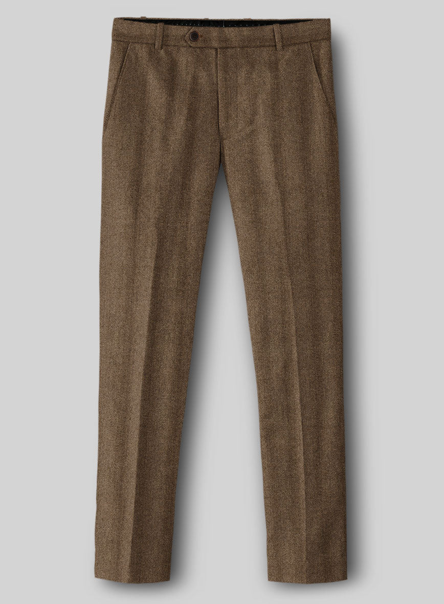 Italian Wide Herringbone Brown Tweed Pants