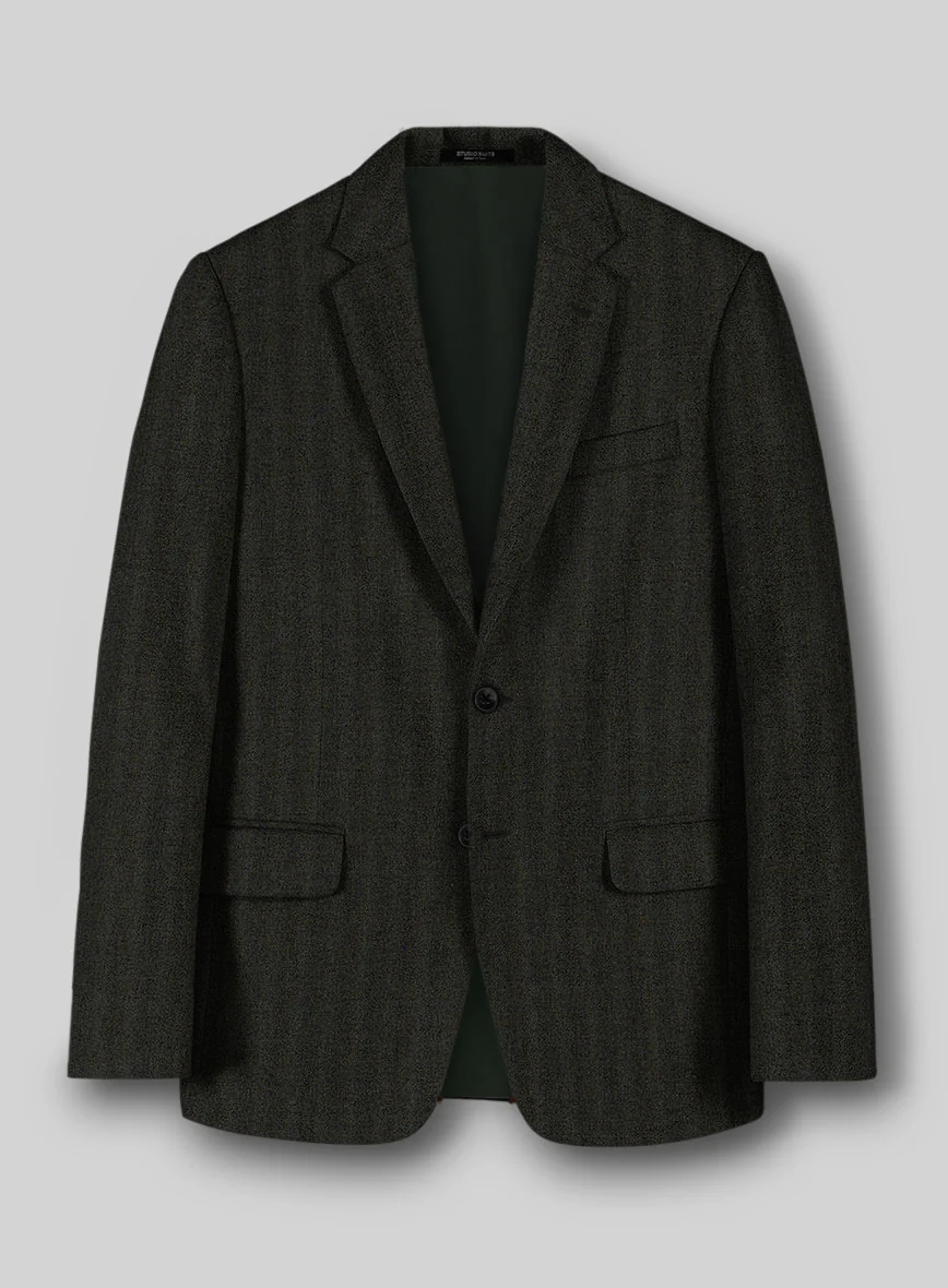 Italian Wide Herringbone Dark Green Tweed Jacket