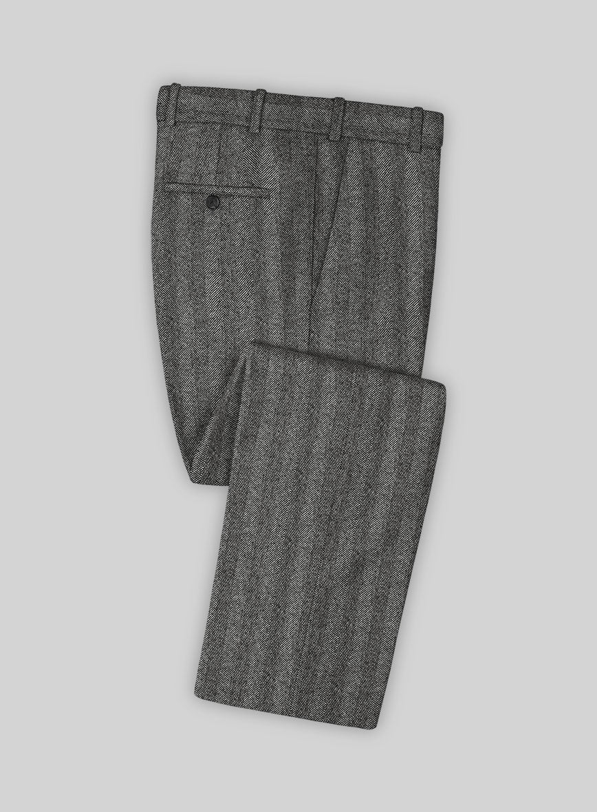 Italian Wide Herringbone Gray Tweed Pants