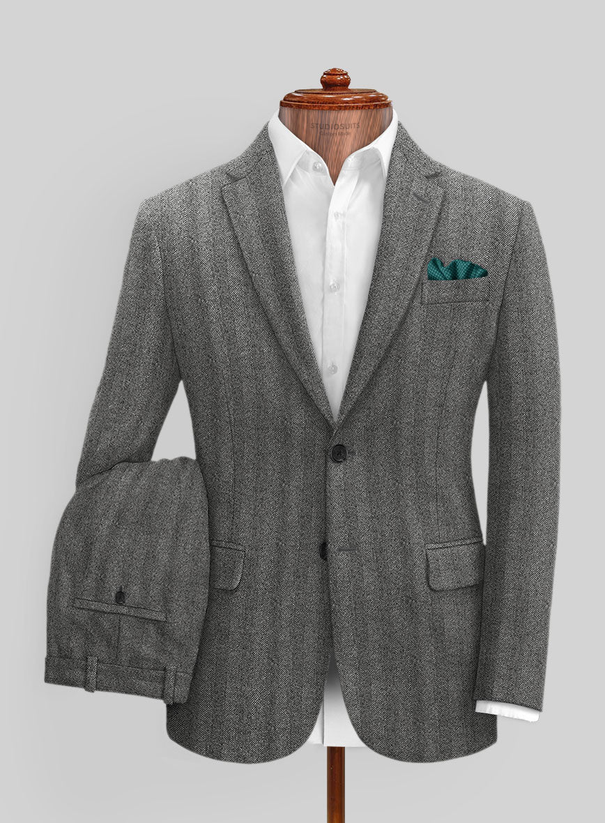 Italian Wide Herringbone Gray Tweed Suit