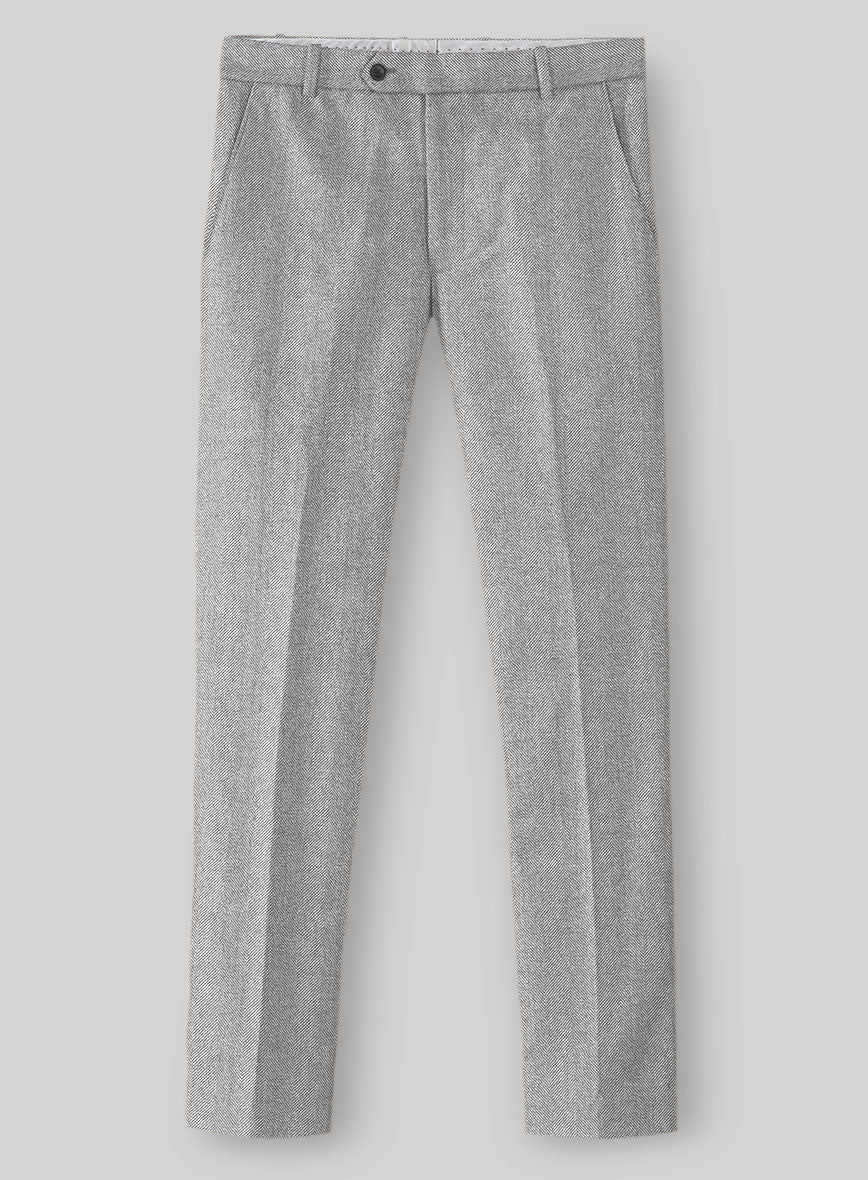 Italian Wide Herringbone Ice Gray Tweed Pants