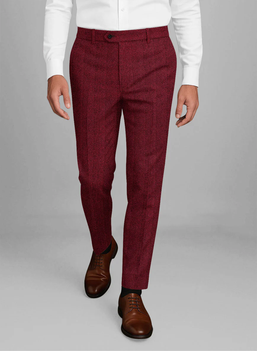 Italian Wide Herringbone Wine Tweed Pants
