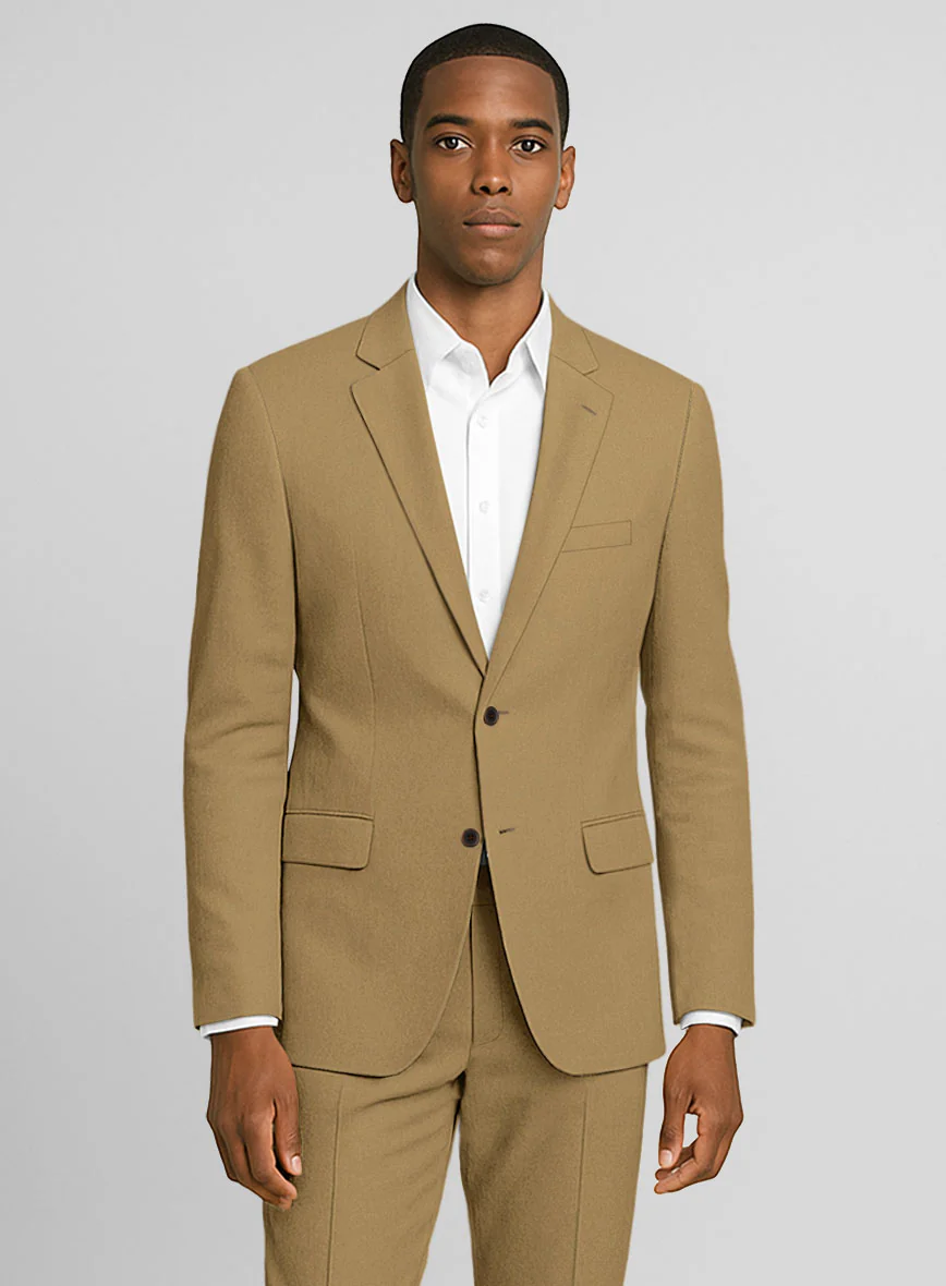 Khaki Feather Cotton Canvas Stretch Suit - Image 3
