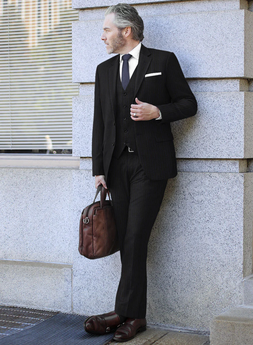 Lanificio Zegna Traveller Naquez Black Stripe Wool Suit - Image 2