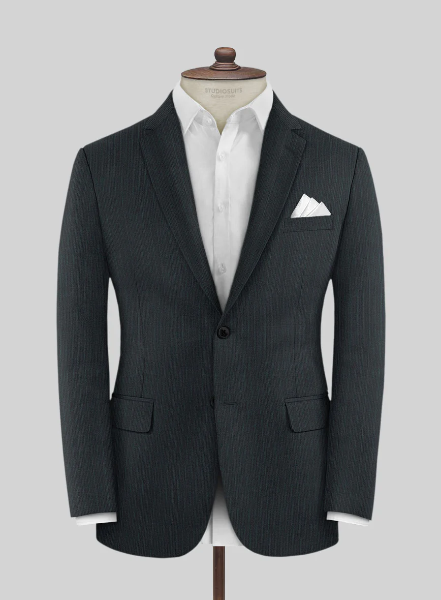 Lanificio Zegna Trofeo Allamo Teal Green Stripe Wool Jacket