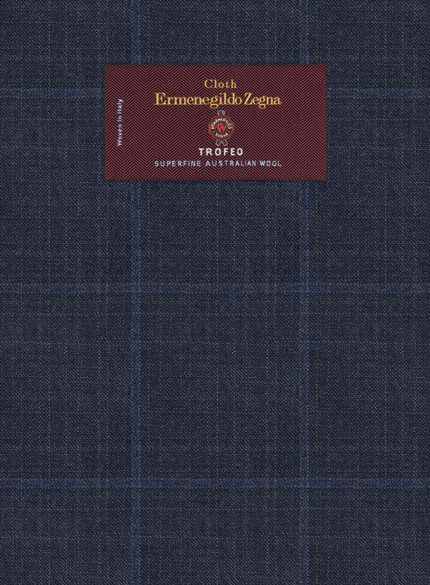 Lanificio Zegna Trofeo Bonsus Blue Checks Wool Pants - Image 2
